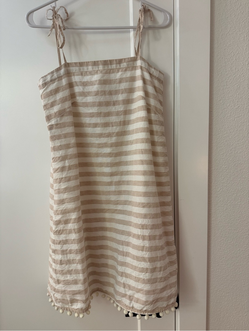 J. Crew Cream and Beige Striped Tie-Shoulder Mini Dress